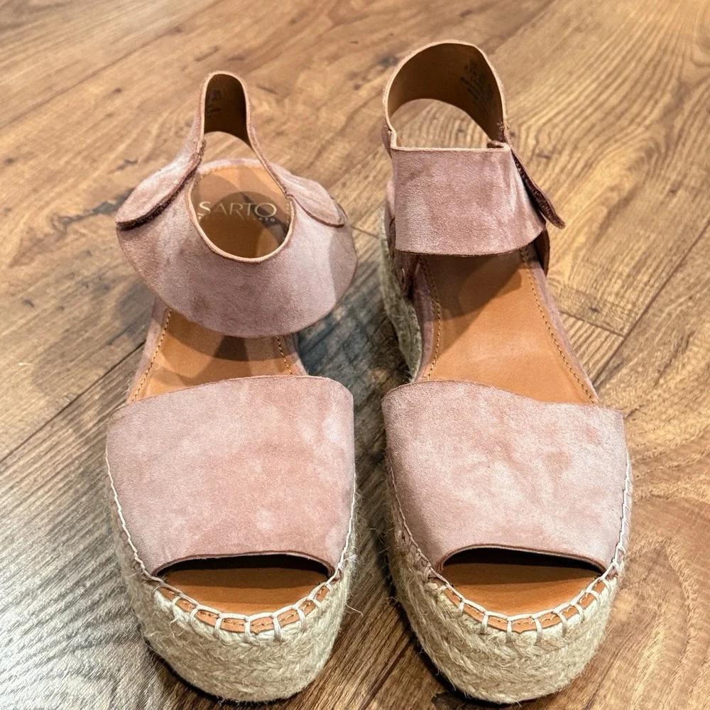 Franco Sarto Pellia Espadrille Wedge Sandals Mauve Suede Women's US 8.5 Pink